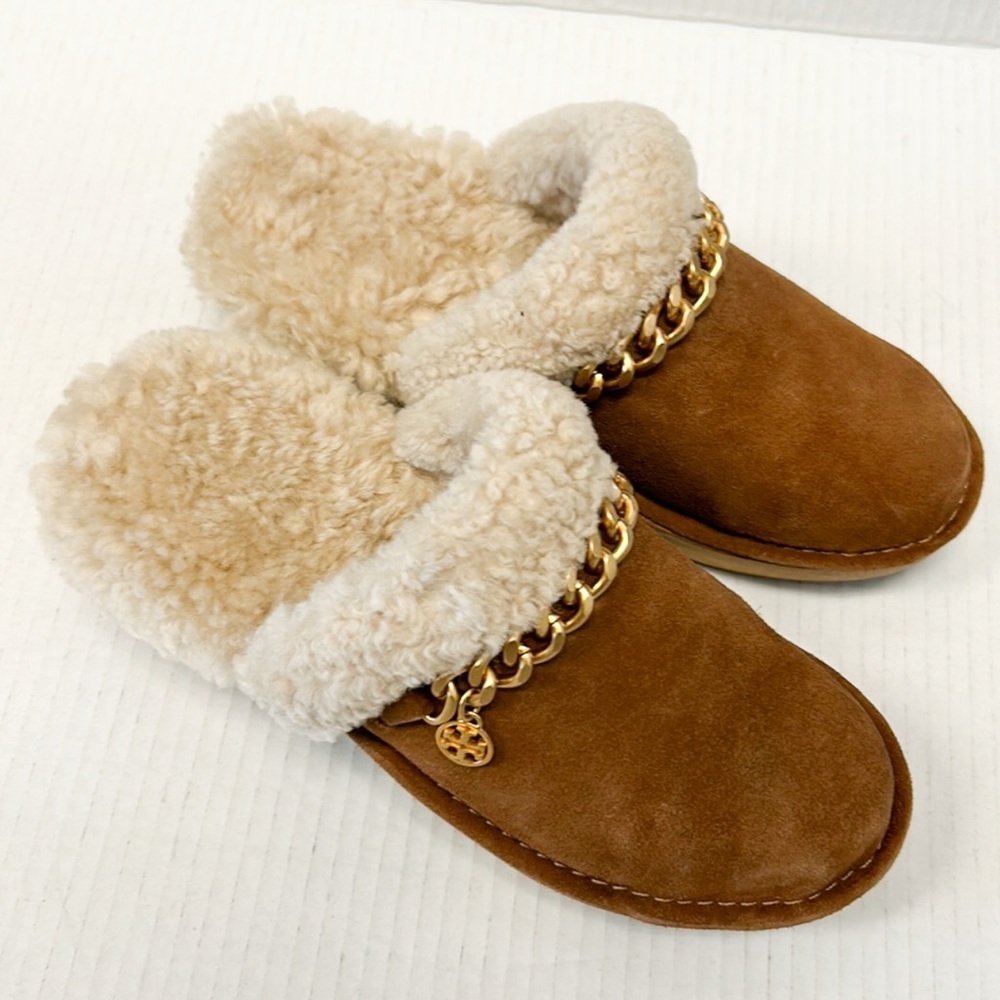Tory Burch Benton wooden fur suede clogs